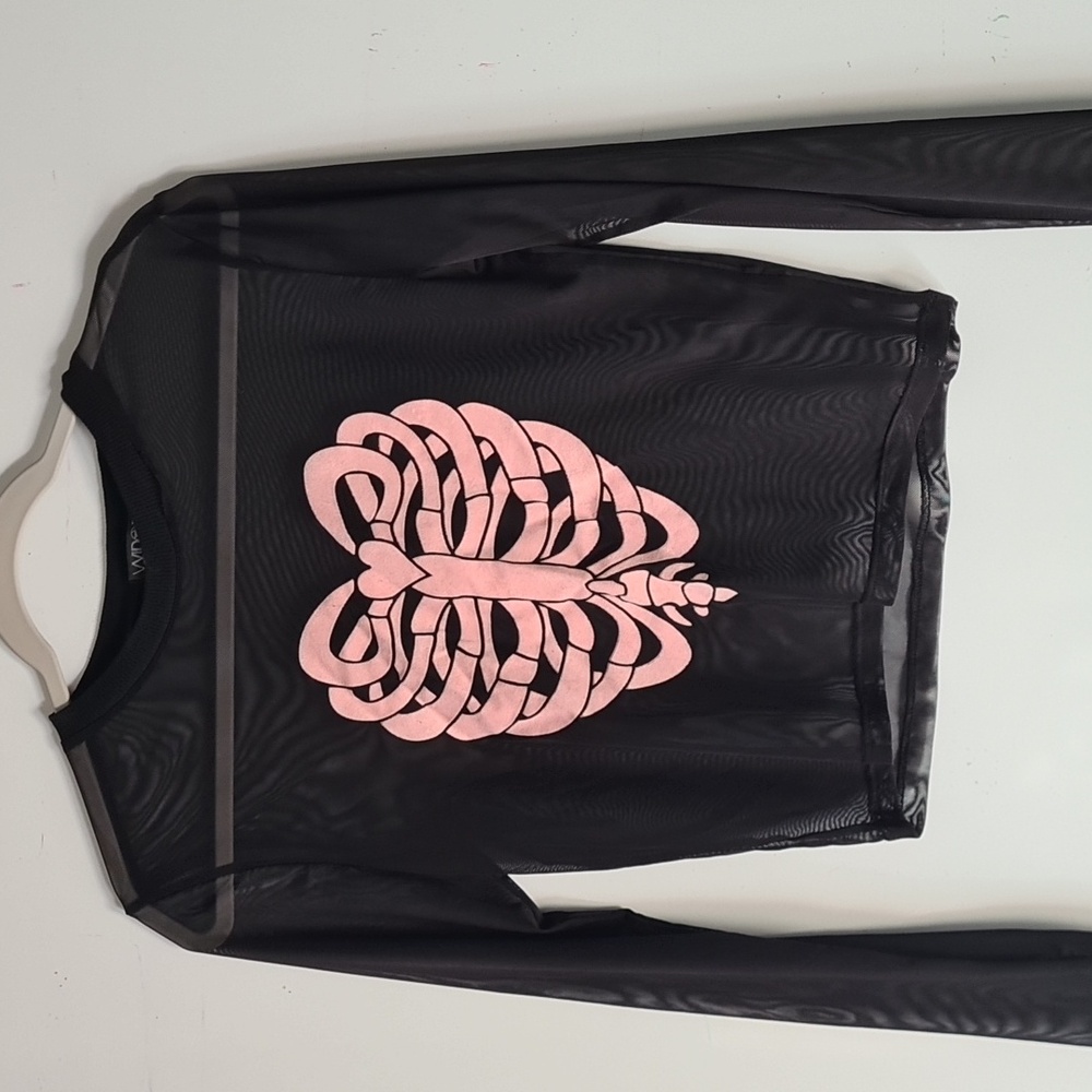 Widow pink heart ribcage mesh shirt